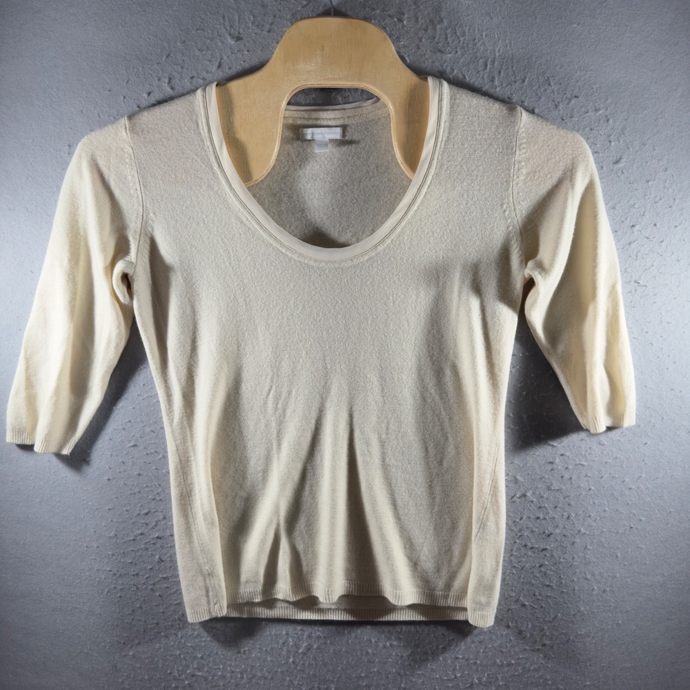 3186 | New York & Company Scoop Neck 3/4 Sleeve Knit Soft Sweater Top Cream XL
